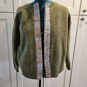 L.L. Bean Forest Green Cardigan with Textured Trim